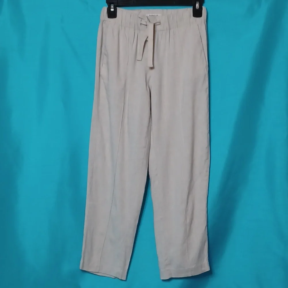 BABATON Women's Lt Beige Linen Blend Elastic Waist Pants. Size XS